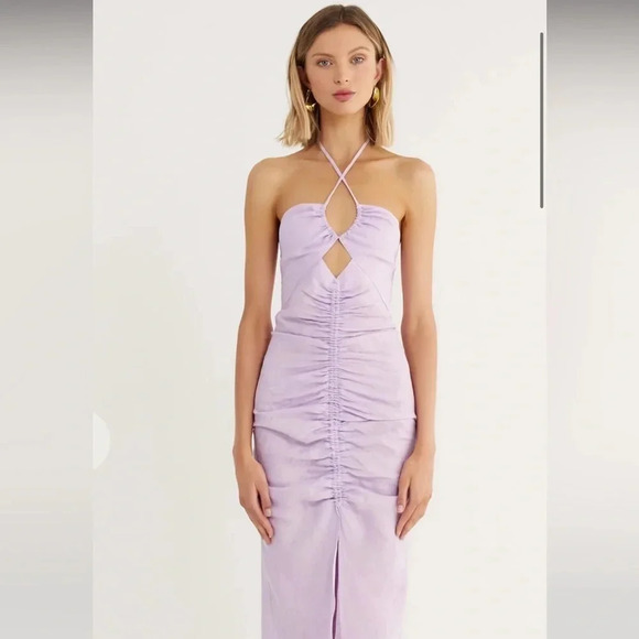 Rumer Australia Estelle Halter Linen Maxi Dress Lilac Small Contemporary NWT - Picture 1 of 12